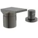 Moderne Badarmatur von Ideal Standard in Magnetic Grey, bestehend aus einem quadratischen Hauptteil und einem runden Bedienelement. 
